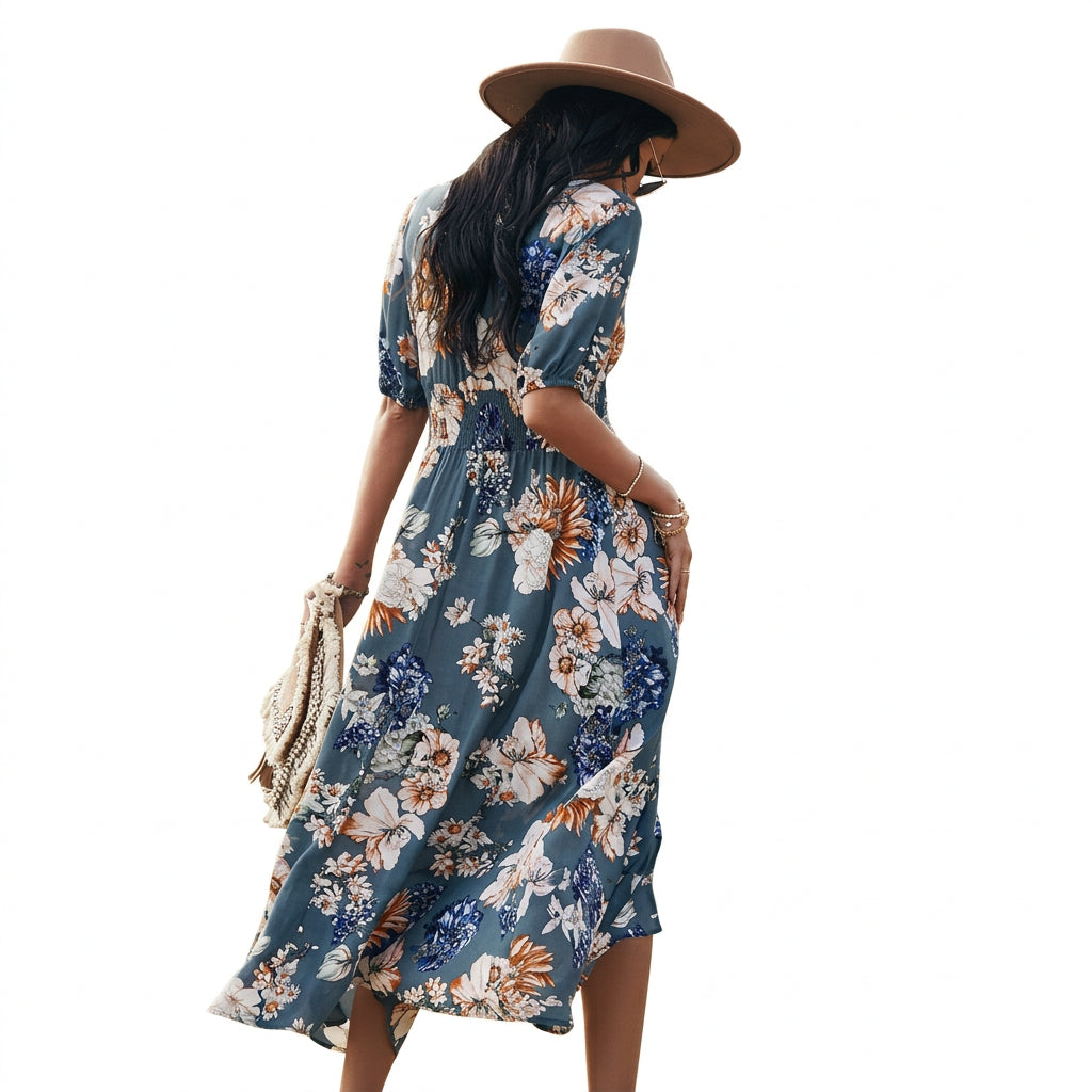 Casual boho-style summer dress designed for beach and resort wear