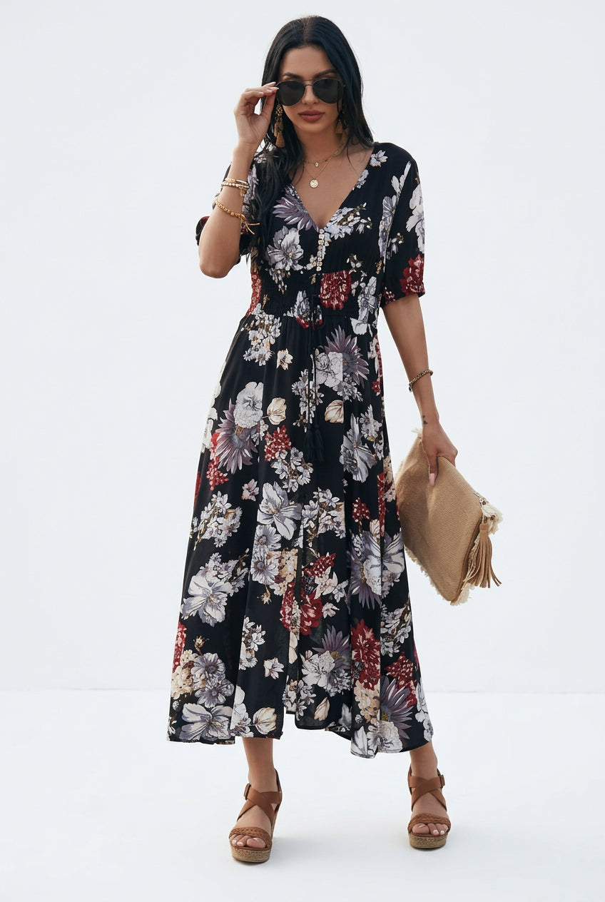 Large hemline resort wear dress showing fluid movement